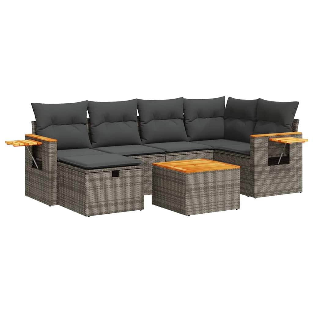 vidaXL 7-tlg. Garten-Sofagarnitur mit Kissen Grau Poly Rattan