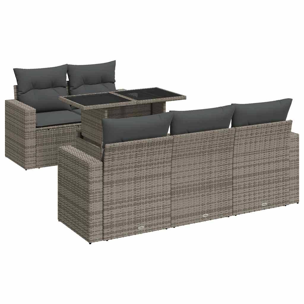 vidaXL 6-tlg. Garten-Sofagarnitur mit Kissen Grau Poly Rattan