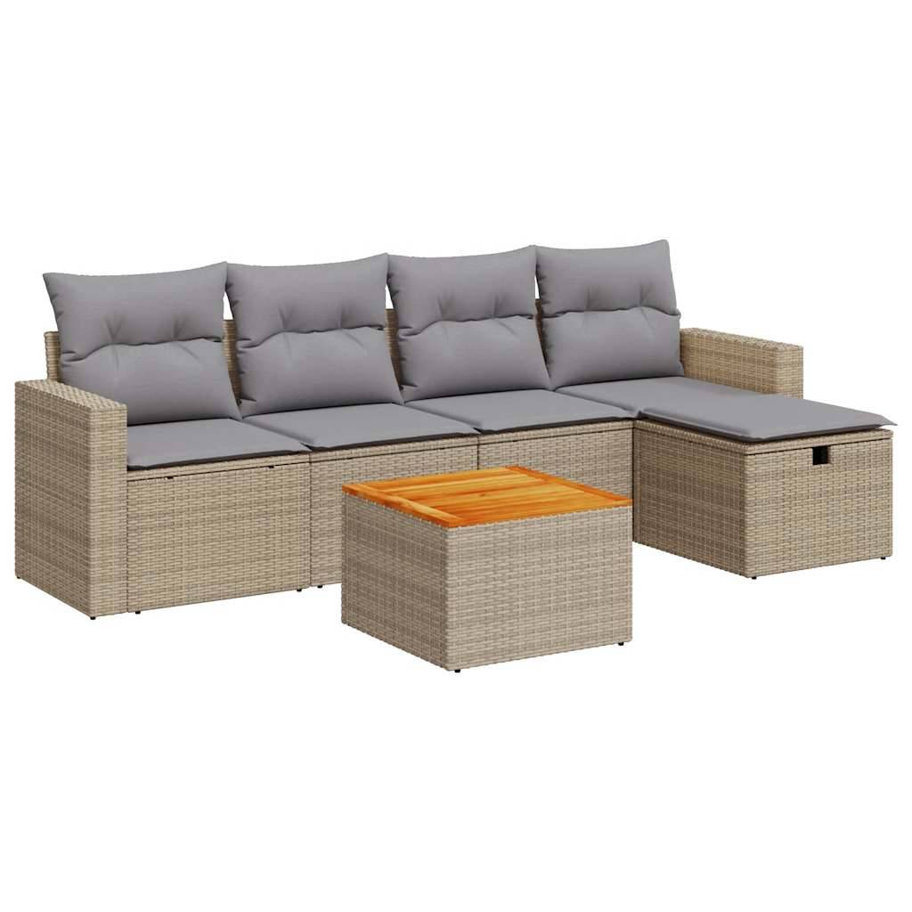 vidaXL 6-tlg. Garten-Sofagarnitur mit Kissen Beige Poly Rattan