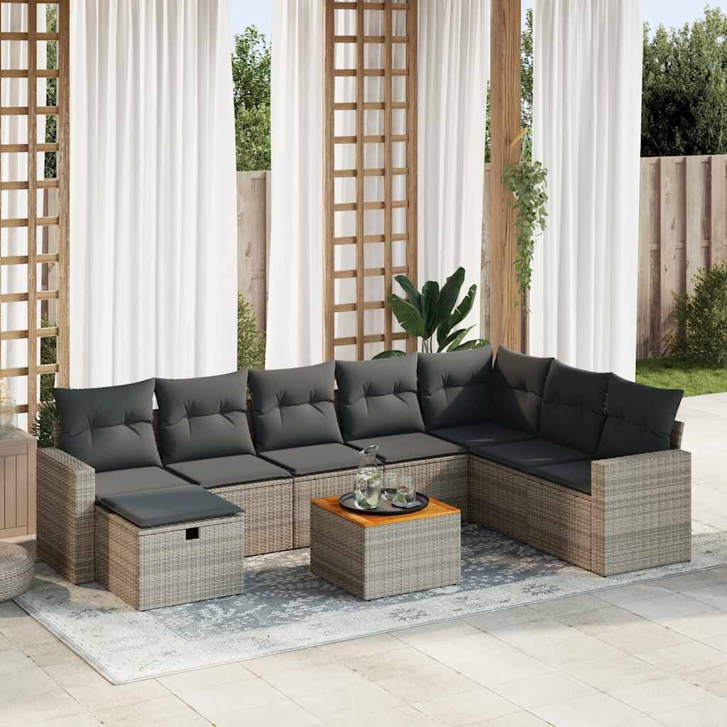 vidaXL 9-tlg. Garten-Sofagarnitur mit Kissen Grau Poly Rattan
