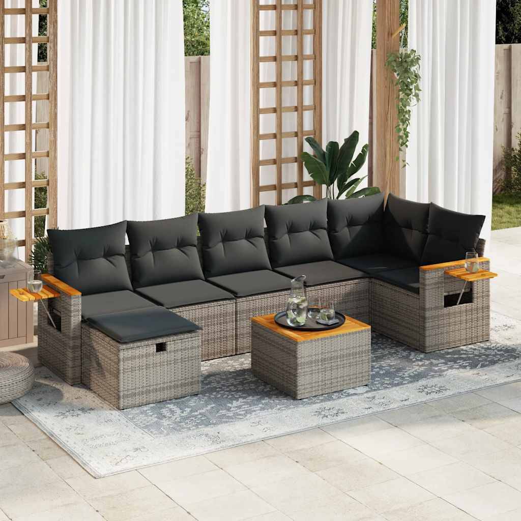 vidaXL 8-tlg. Garten-Sofagarnitur mit Kissen Grau Poly Rattan