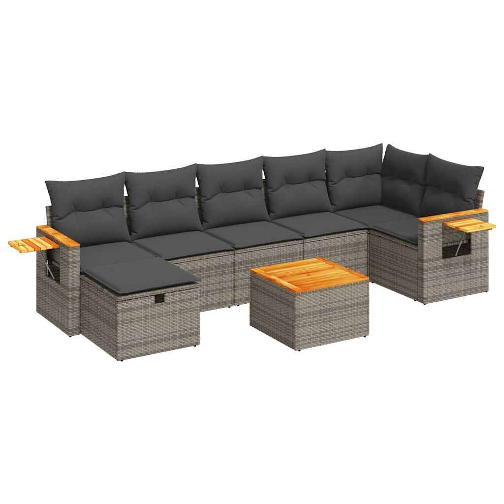vidaXL 8-tlg. Garten-Sofagarnitur mit Kissen Grau Poly Rattan