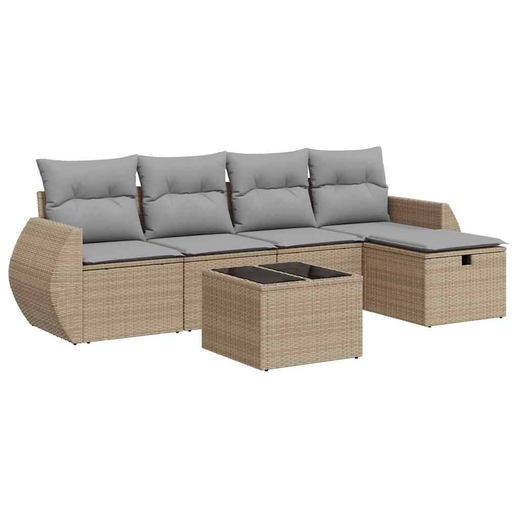 vidaXL 6-tlg. Garten-Sofagarnitur mit Kissen Beige Poly Rattan