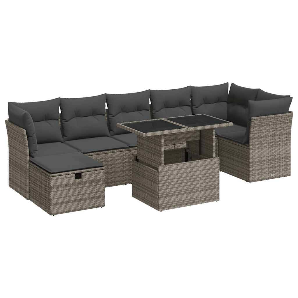 vidaXL 8-tlg. Garten-Sofagarnitur mit Kissen Grau Poly Rattan