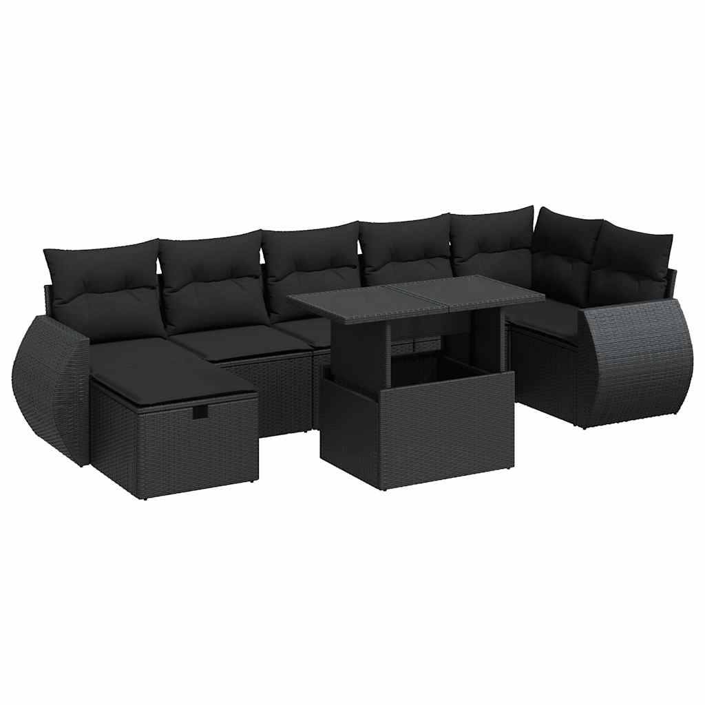 vidaXL 8-tlg. Garten-Sofagarnitur mit Kissen Schwarz Poly Rattan