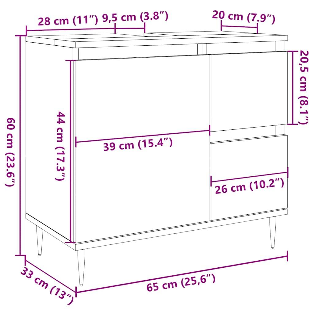 vidaXL Badschrank Altholz-Optik 65x33x60 cm Holzwerkstoff