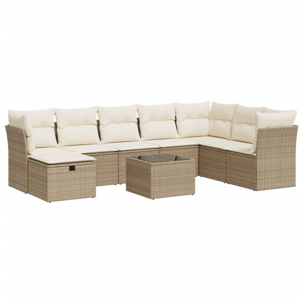 vidaXL 9-tlg. Garten-Sofagarnitur mit Kissen Beige Poly Rattan