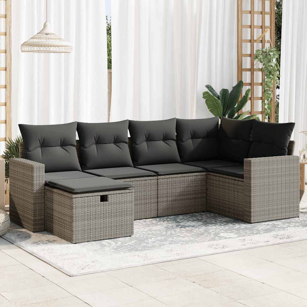 vidaXL 6-tlg. Garten-Sofagarnitur mit Kissen Grau Poly Rattan