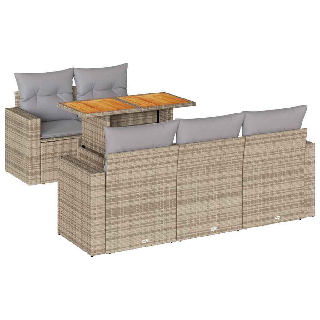 vidaXL 6-tlg. Garten-Sofagarnitur mit Kissen Beige Poly Rattan
