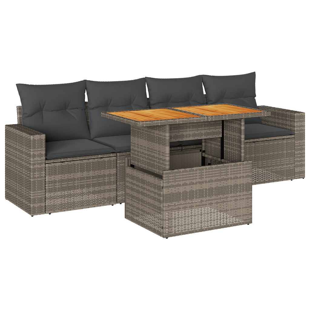 vidaXL 5-tlg. Garten-Sofagarnitur mit Kissen Grau Poly Rattan