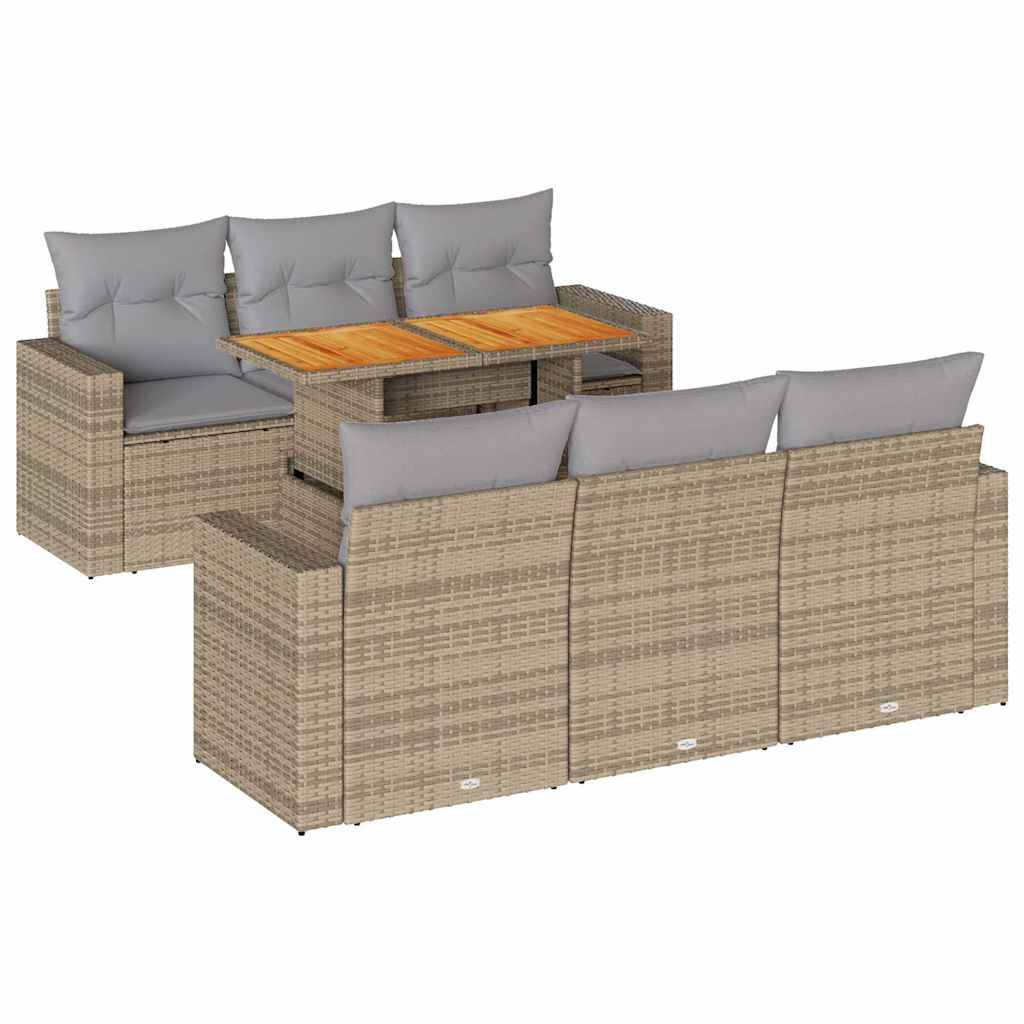 vidaXL 7-tlg. Garten-Sofagarnitur mit Kissen Beige Poly Rattan