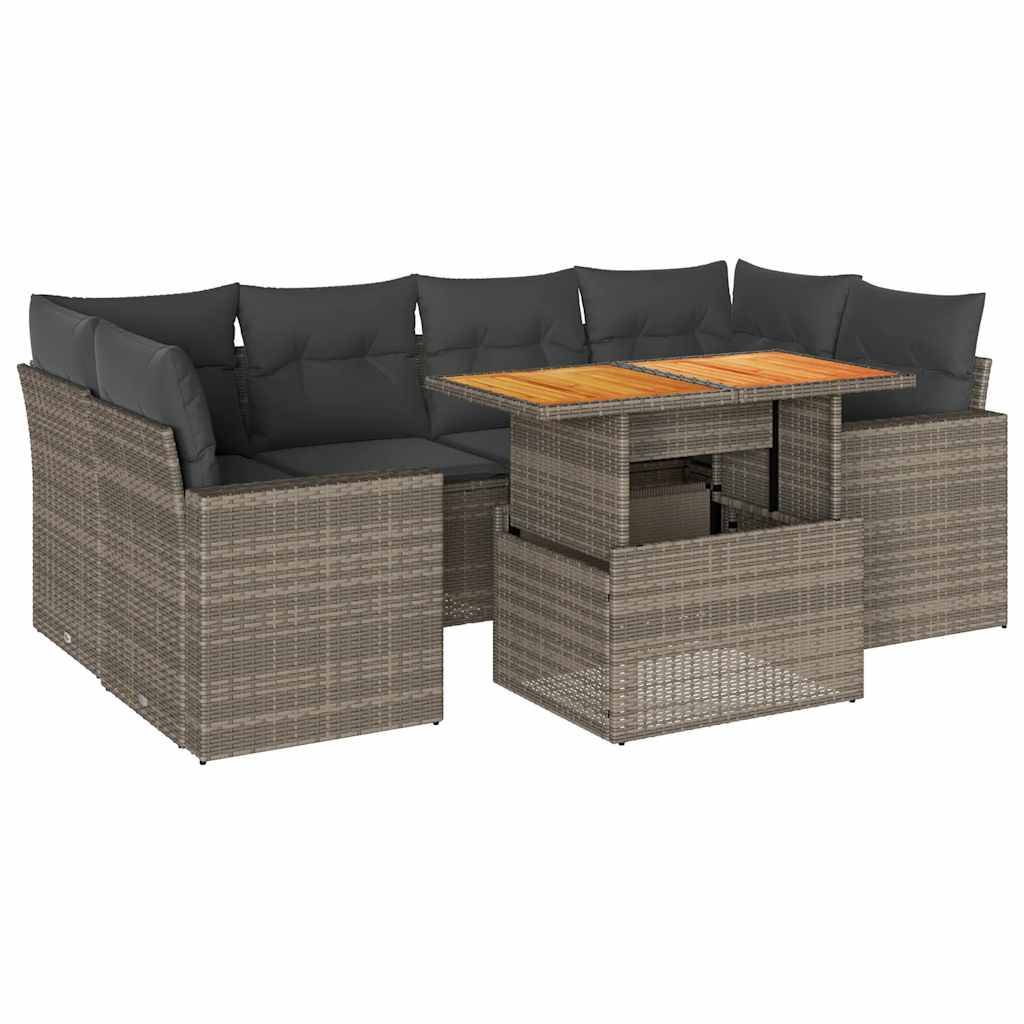 vidaXL 7-tlg. Garten-Sofagarnitur mit Kissen Grau Poly Rattan