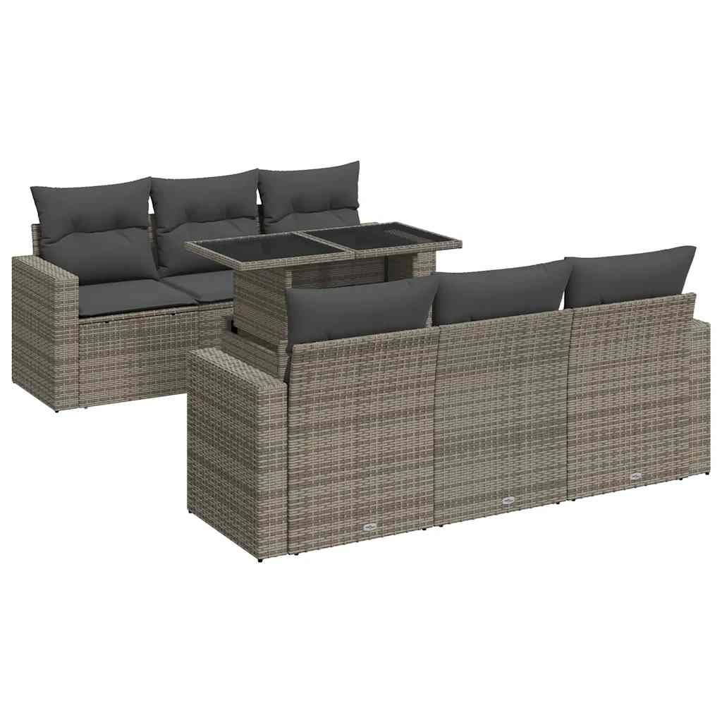 vidaXL 7-tlg. Garten-Sofagarnitur mit Kissen Grau Poly Rattan