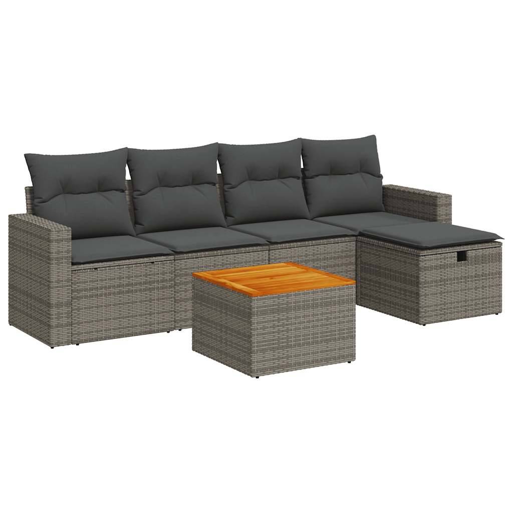 vidaXL 6-tlg. Garten-Sofagarnitur mit Kissen Grau Poly Rattan
