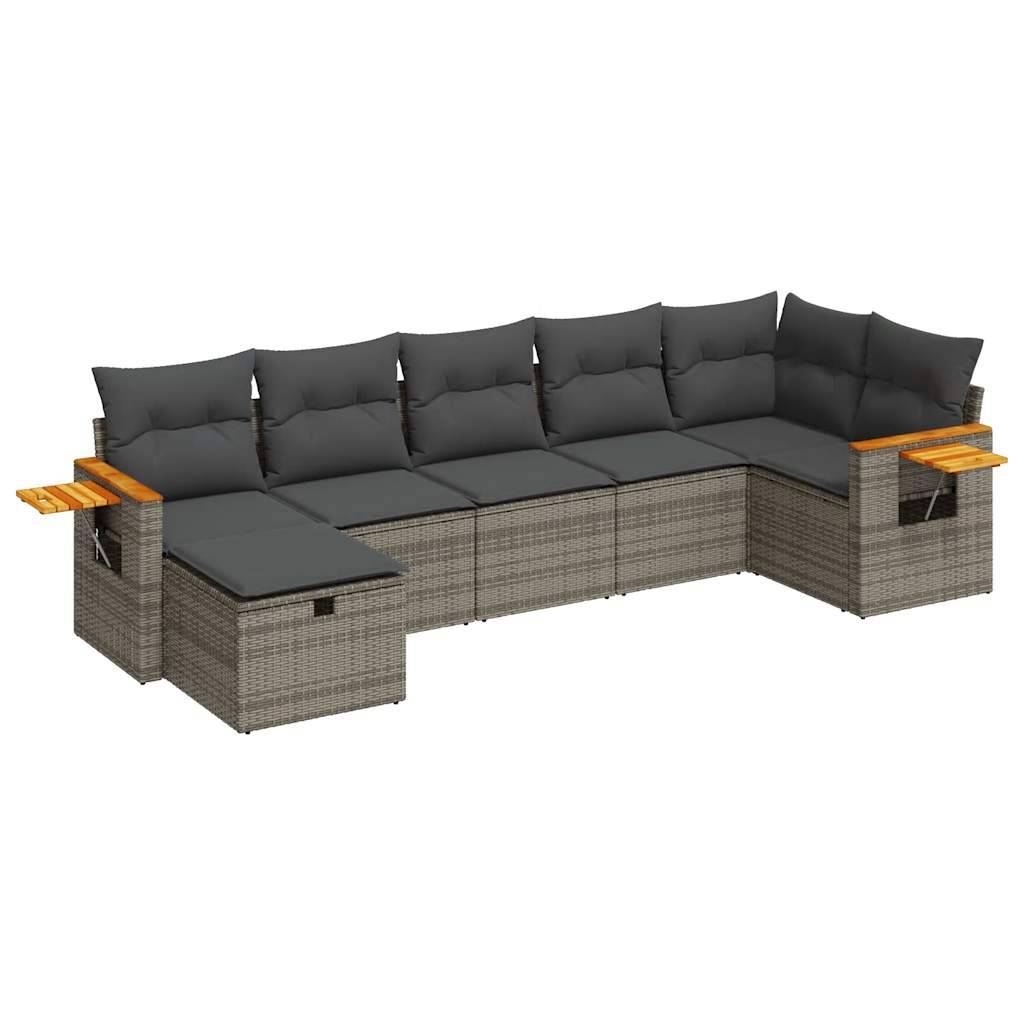 vidaXL 7-tlg. Garten-Sofagarnitur mit Kissen Grau Poly Rattan