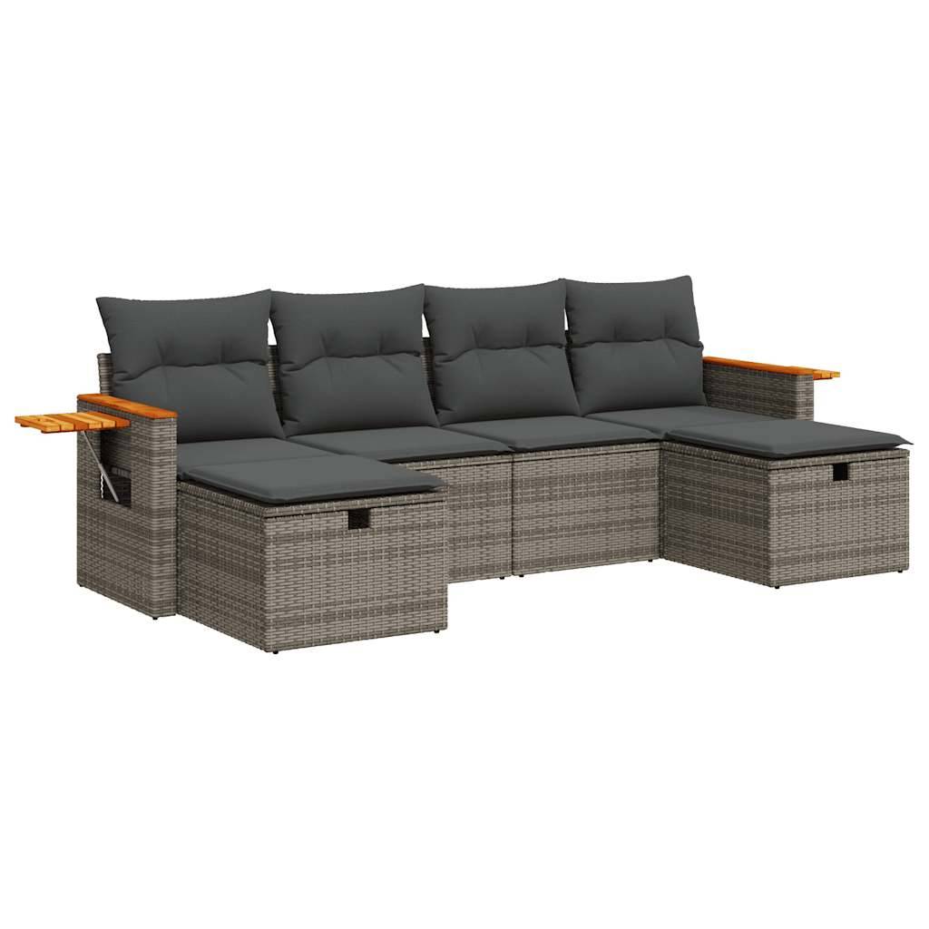 vidaXL 6-tlg. Garten-Sofagarnitur mit Kissen Grau Poly Rattan