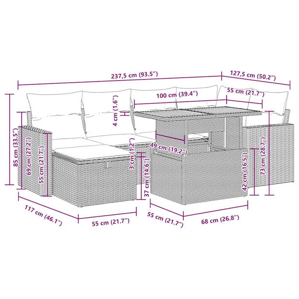 vidaXL 8-tlg. Garten-Sofagarnitur mit Kissen Beige Poly Rattan Akazie