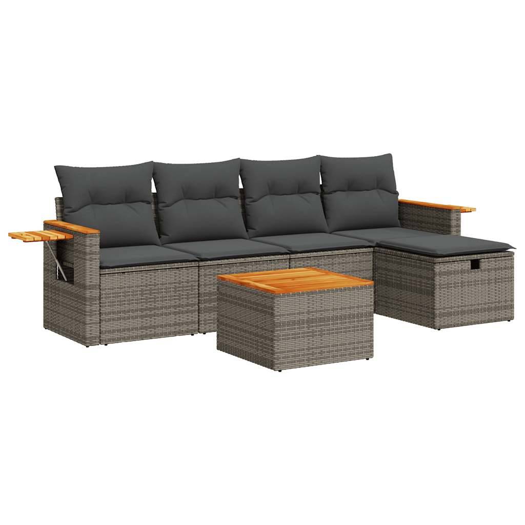 vidaXL 6-tlg. Garten-Sofagarnitur mit Kissen Grau Poly Rattan