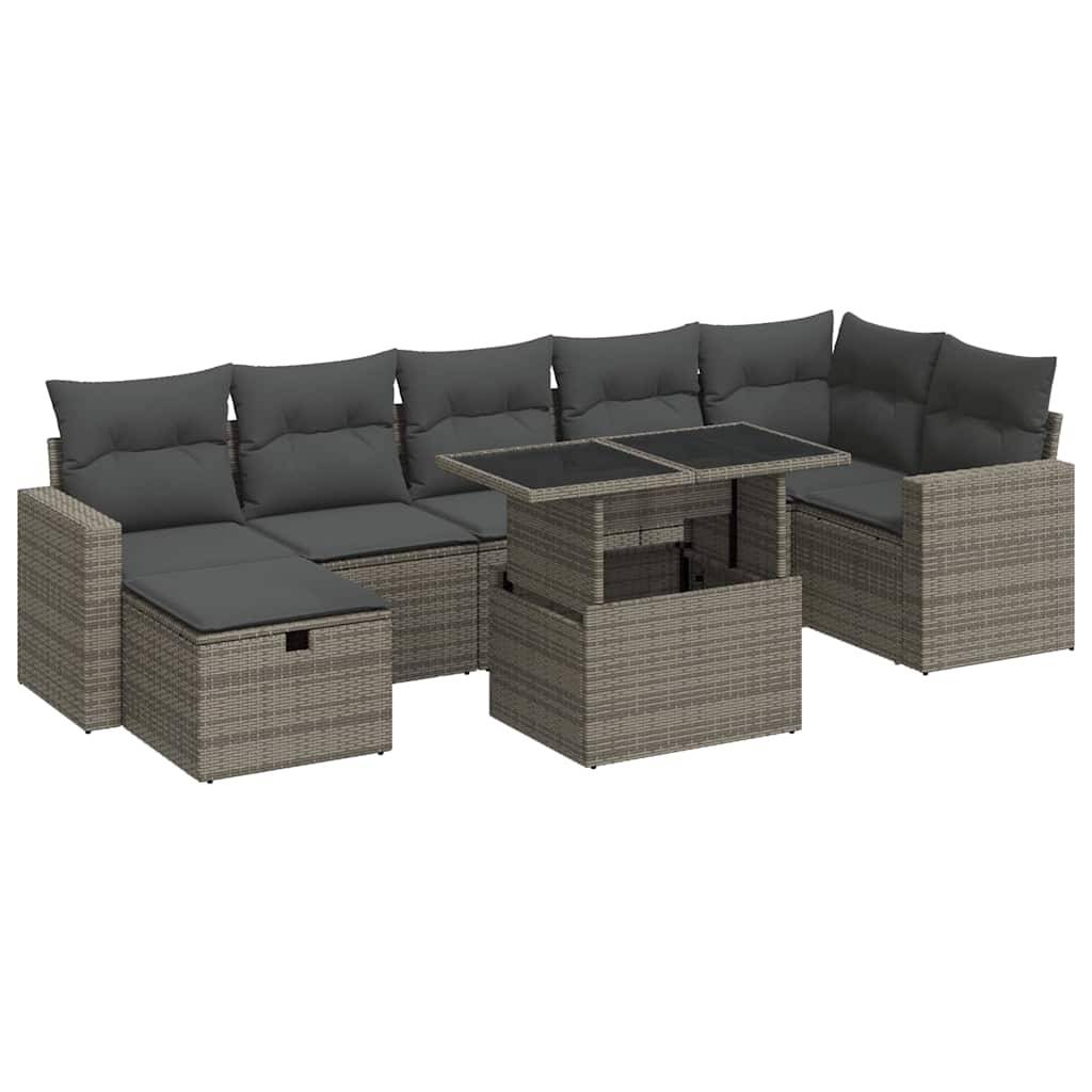 vidaXL 8-tlg. Garten-Sofagarnitur mit Kissen Grau Poly Rattan