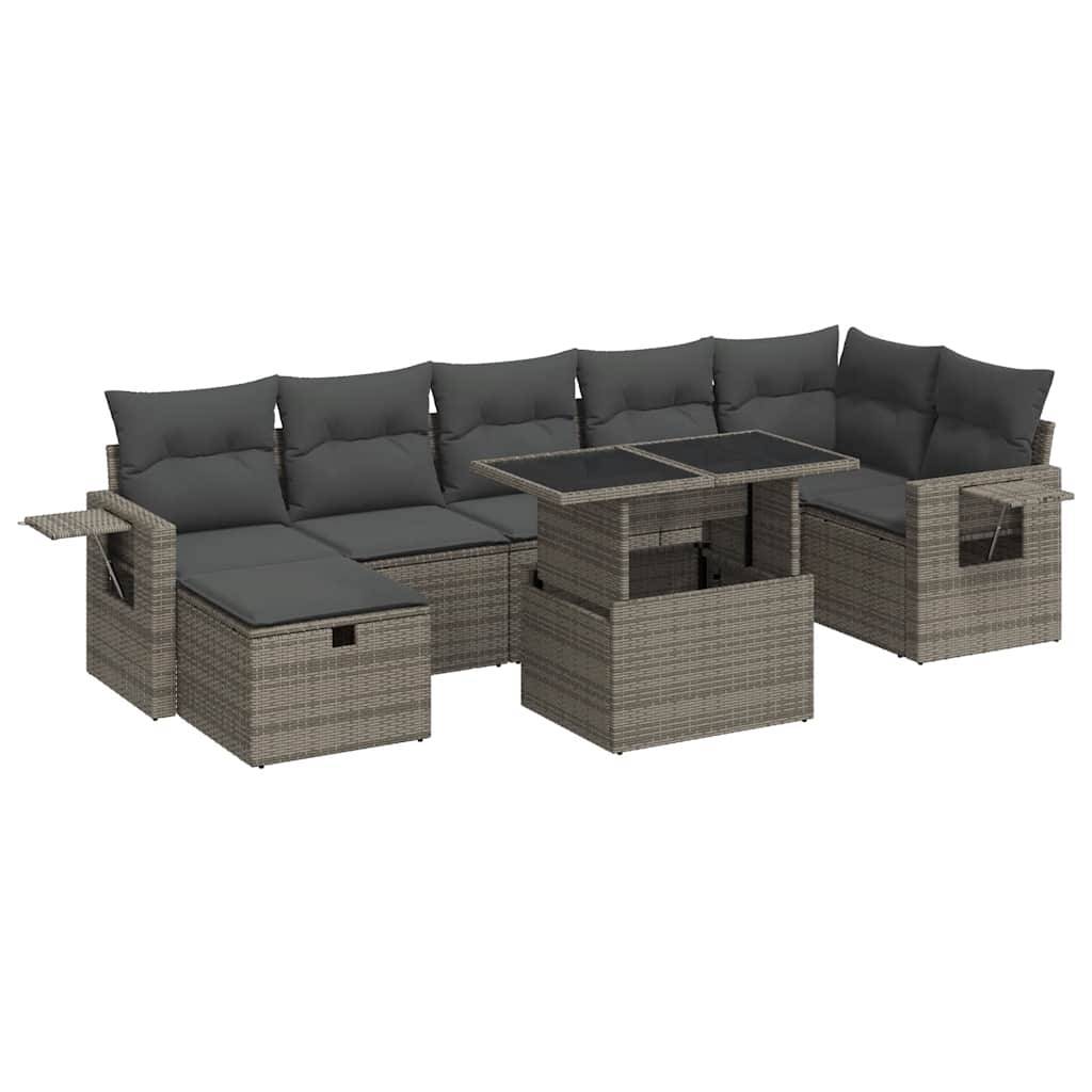 vidaXL 8-tlg. Garten-Sofagarnitur mit Kissen Grau Poly Rattan
