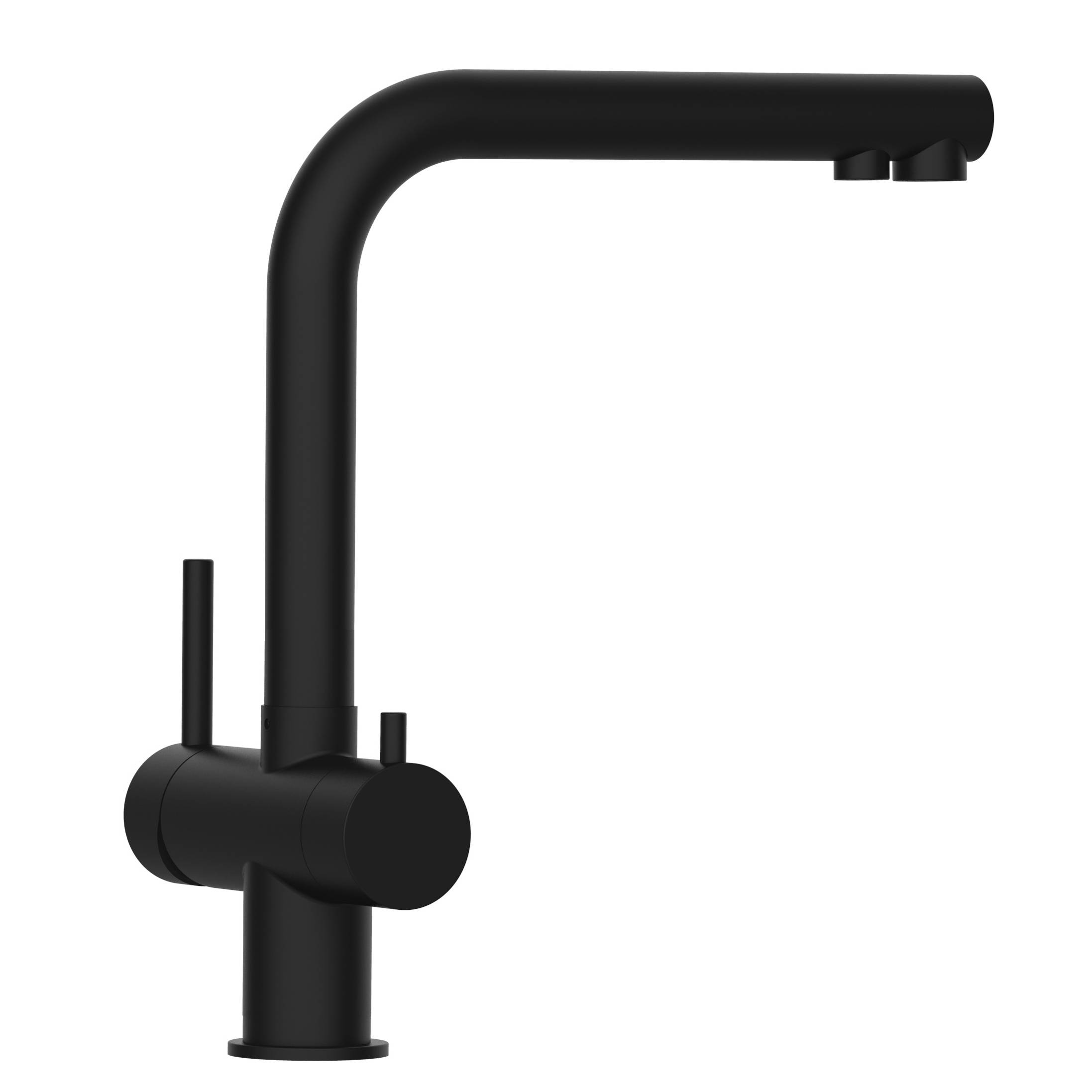 3 Wege Wasserhahn Küchenarmatur, Edelstahl Massiv mit 360° schwenkbarem L-Auslauf, PVD Schwarz Matt