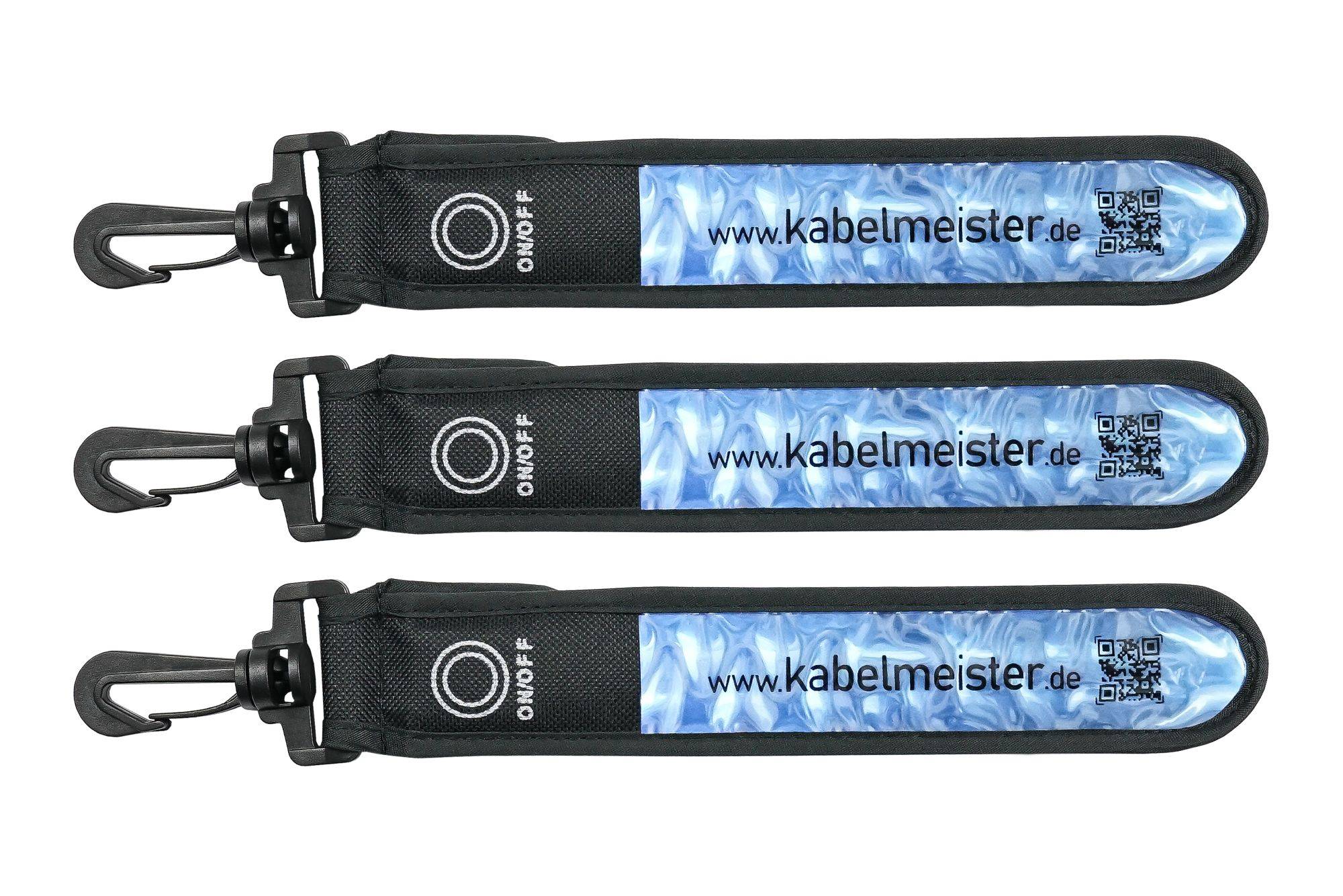 LED-Leuchtband / Blinklicht mit Befestigungshaken, reflektierend, blau - 3er Set