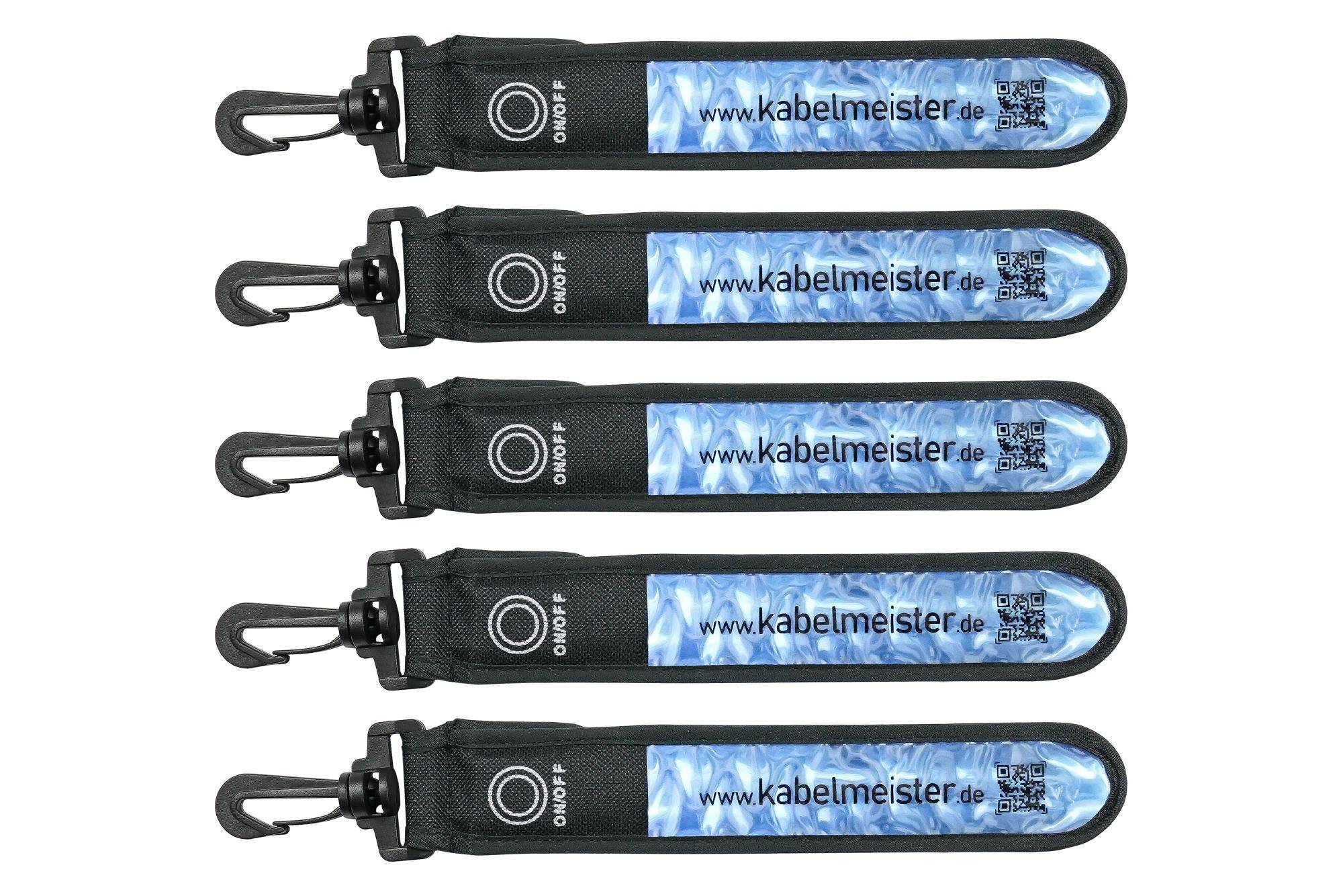 LED-Leuchtband / Blinklicht mit Befestigungshaken, reflektierend, blau - 5er Set
