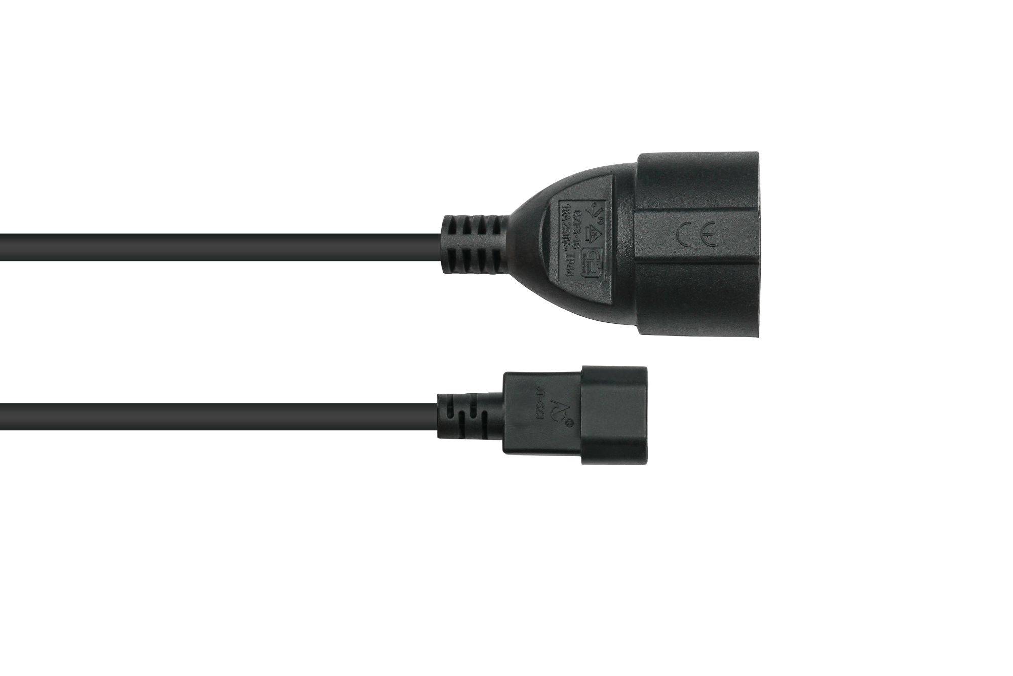 Netzkabel / Adapterkabel USV, Kaltgeräte-Stecker C14 (gerade) an Schutzkontakt-Buchse Typ F (gerade), schwarz, 0,75mm²