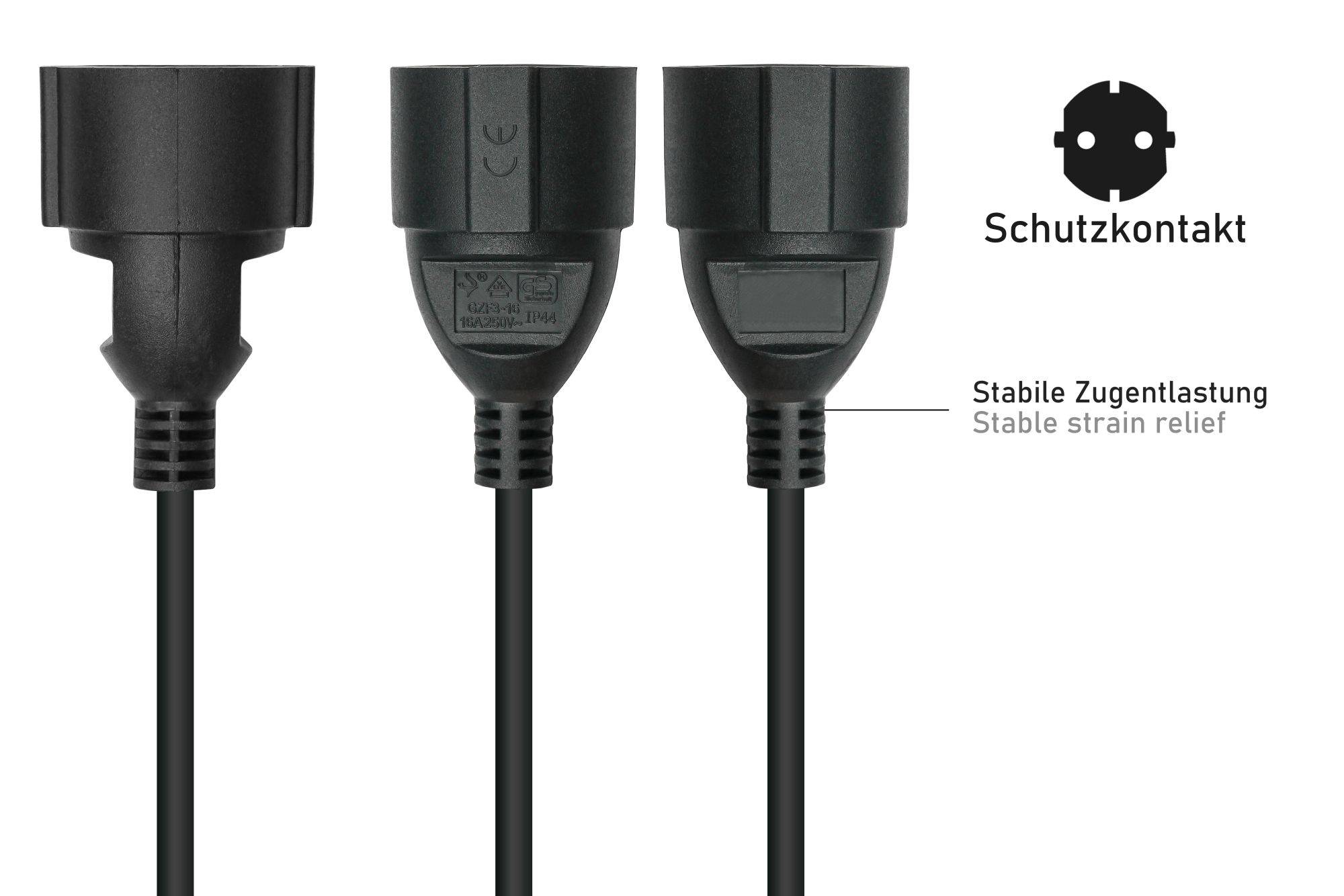 Netzkabel / Adapterkabel USV, Kaltgeräte-Stecker C14 (gerade) an Schutzkontakt-Buchse Typ F (gerade), schwarz, 0,75mm²
