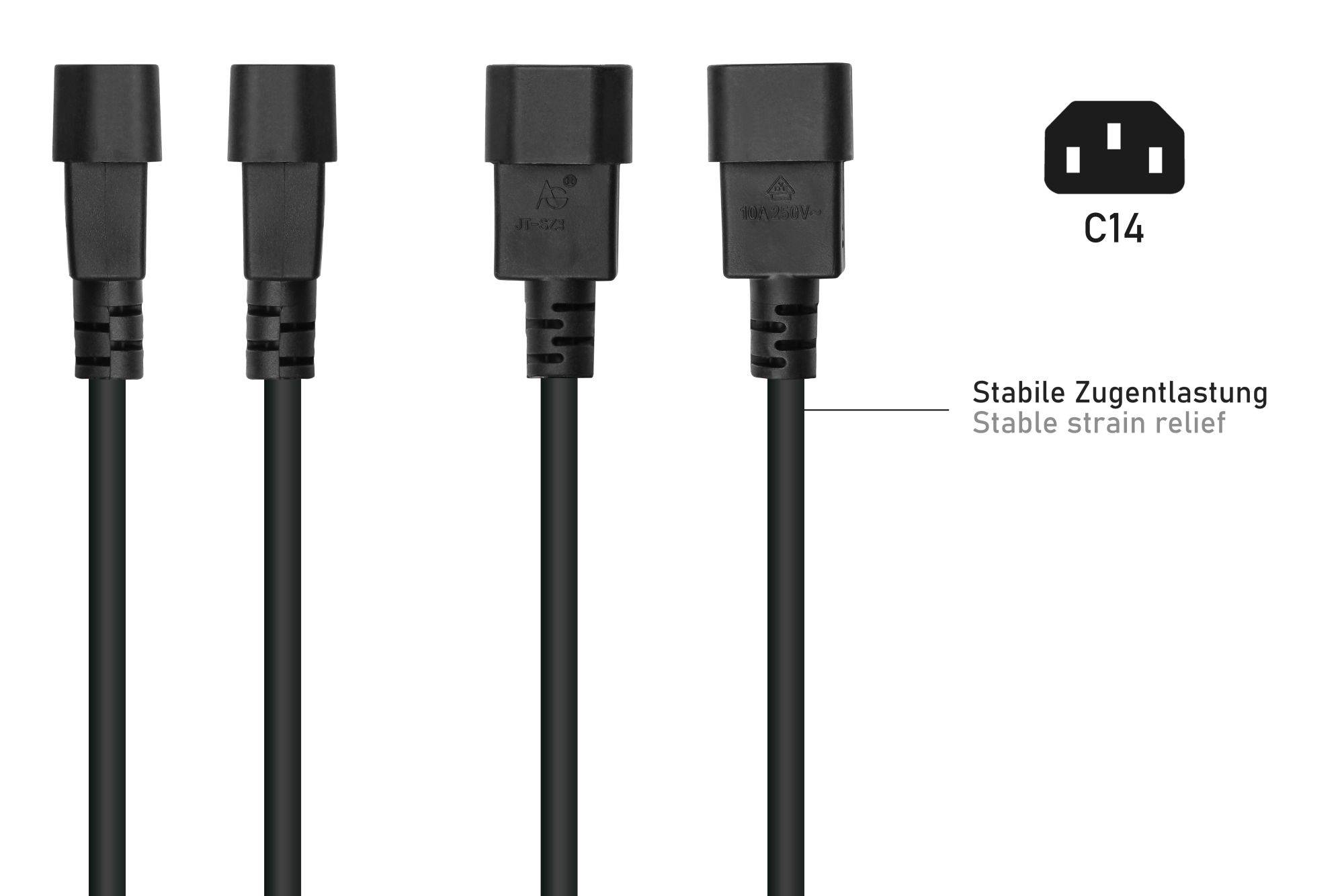 Netzkabel / Adapterkabel USV, Kaltgeräte-Stecker C14 (gerade) an Schutzkontakt-Buchse Typ F (gerade), schwarz, 0,75mm²