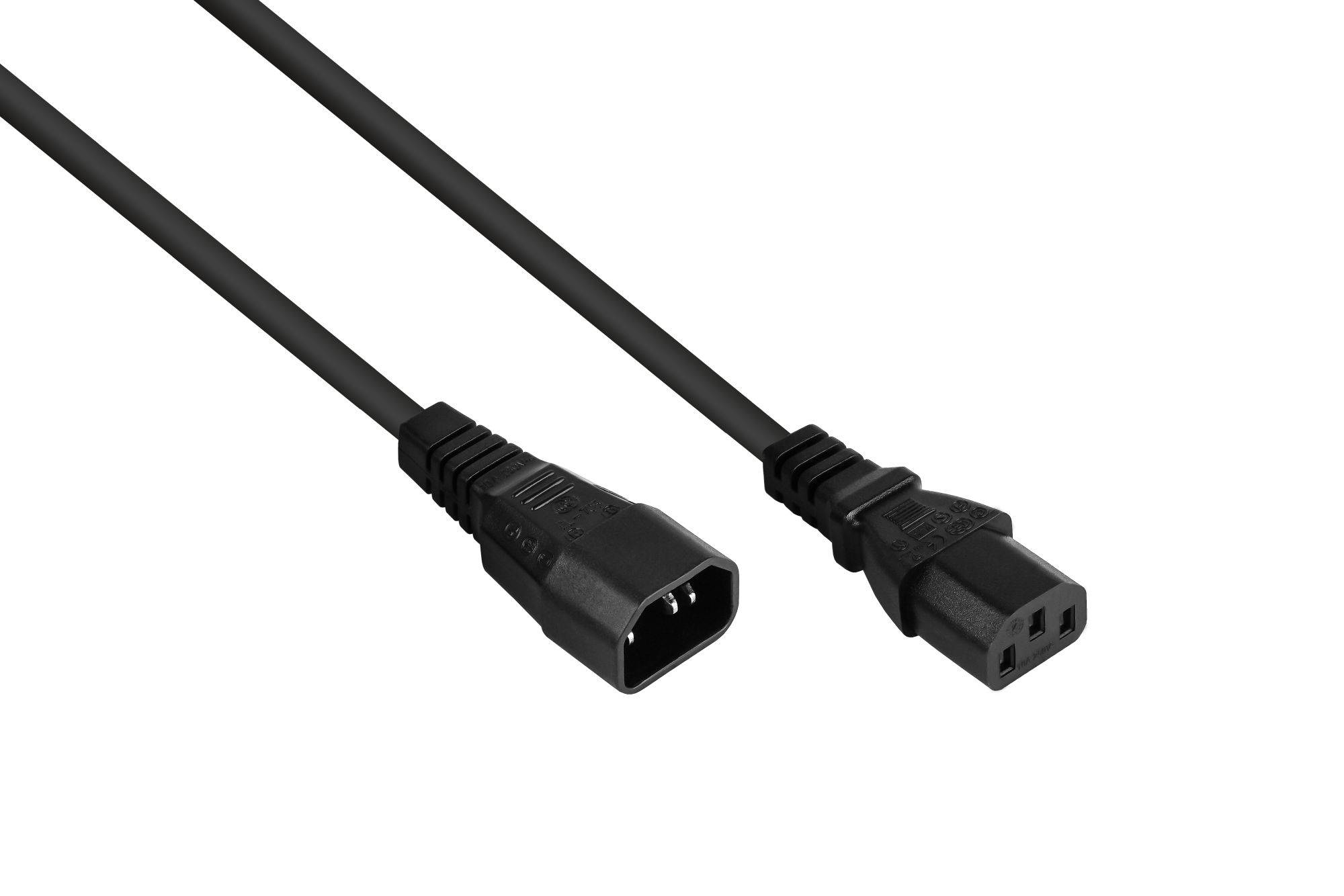 VARIA Netzkabel Schutzkontakt-Stecker Typ E+F (CEE 7/7, gewinkelt) an Kaltgeräte-Buchse C13 (gerade), schwarz, 1,00 mm², 3 m