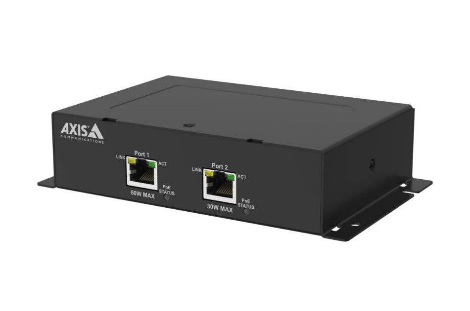 AXIS TU8010 2-port PoE Extender, 2-port PoE Extender, innen, RJ45, bis 100m, PoE, High PoE 60W oder 2x30W