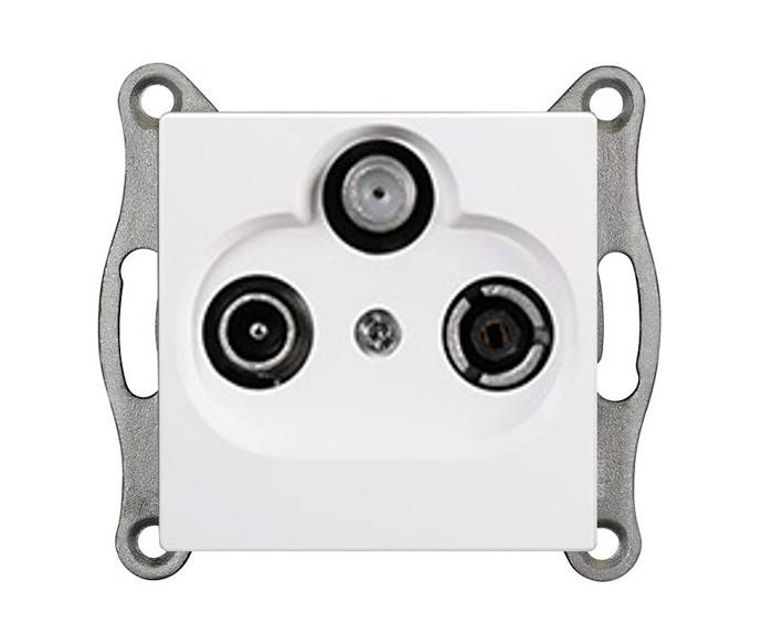 Günsan Visage SAT/TV/Radio Antennendose Enddose mit 3 Ausgängen Einsatz ohne Rahmen weiss