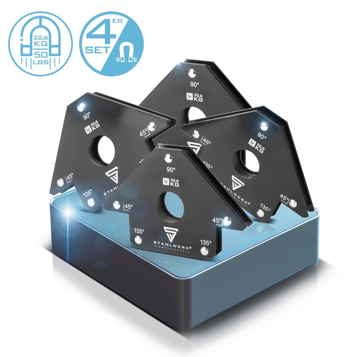 STAHLWERK Magnet-Schweißwinkel 4er Set 22,6 kg 50 lbs praktischer Schweißmagnet