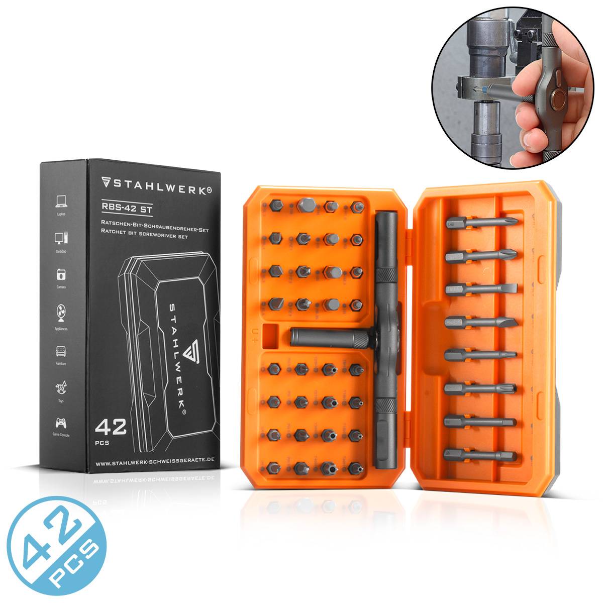STAHLWERK Ratschen-Schraubendreher-Bit-Set RBS-42 ST 42-teilig Ratsche