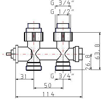 Oventrop Ventil Anschlussarm. f Badheizk. Mess vern. G 1/2 AG Durchgangsform