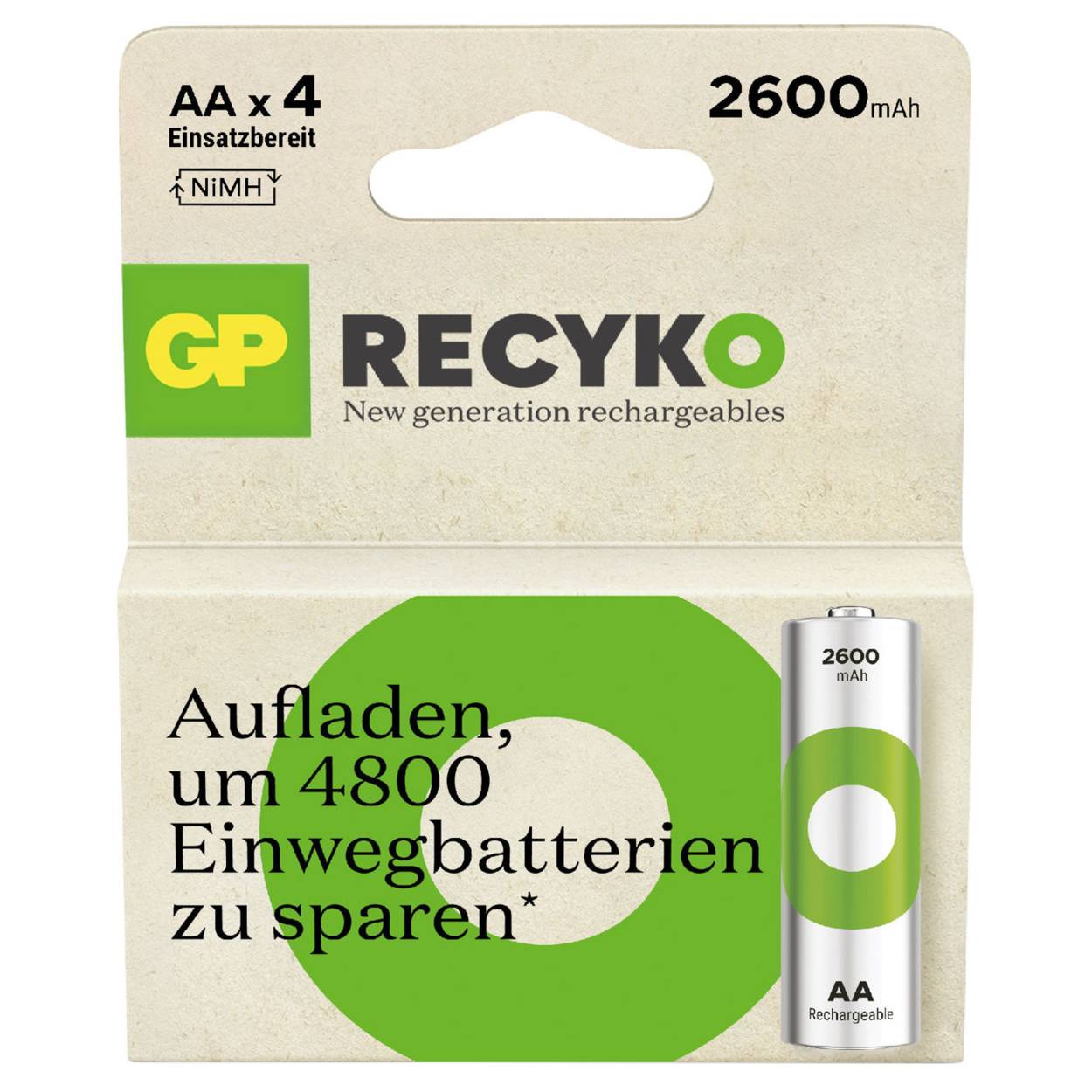 GP - ReCyko+ - 270AAH - AA Mignon - 1,2 Volt 2600mAh Ni-MH - 4er Blister