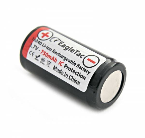 EagTac - 16340 / CR123 / RCR123 - 3,7 Volt 750mAh Li-Ion mit PCB