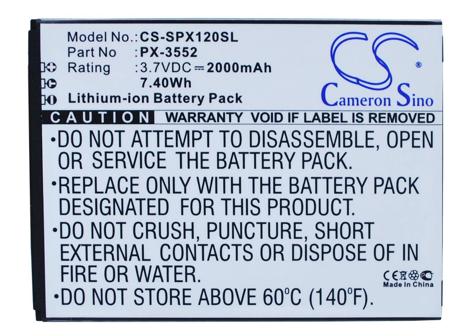 Ersatzakku - CS-SPX120SL - Simvalley SPX-12 / PX-3552 - 3,7 Volt 2000mAh Li-Ion