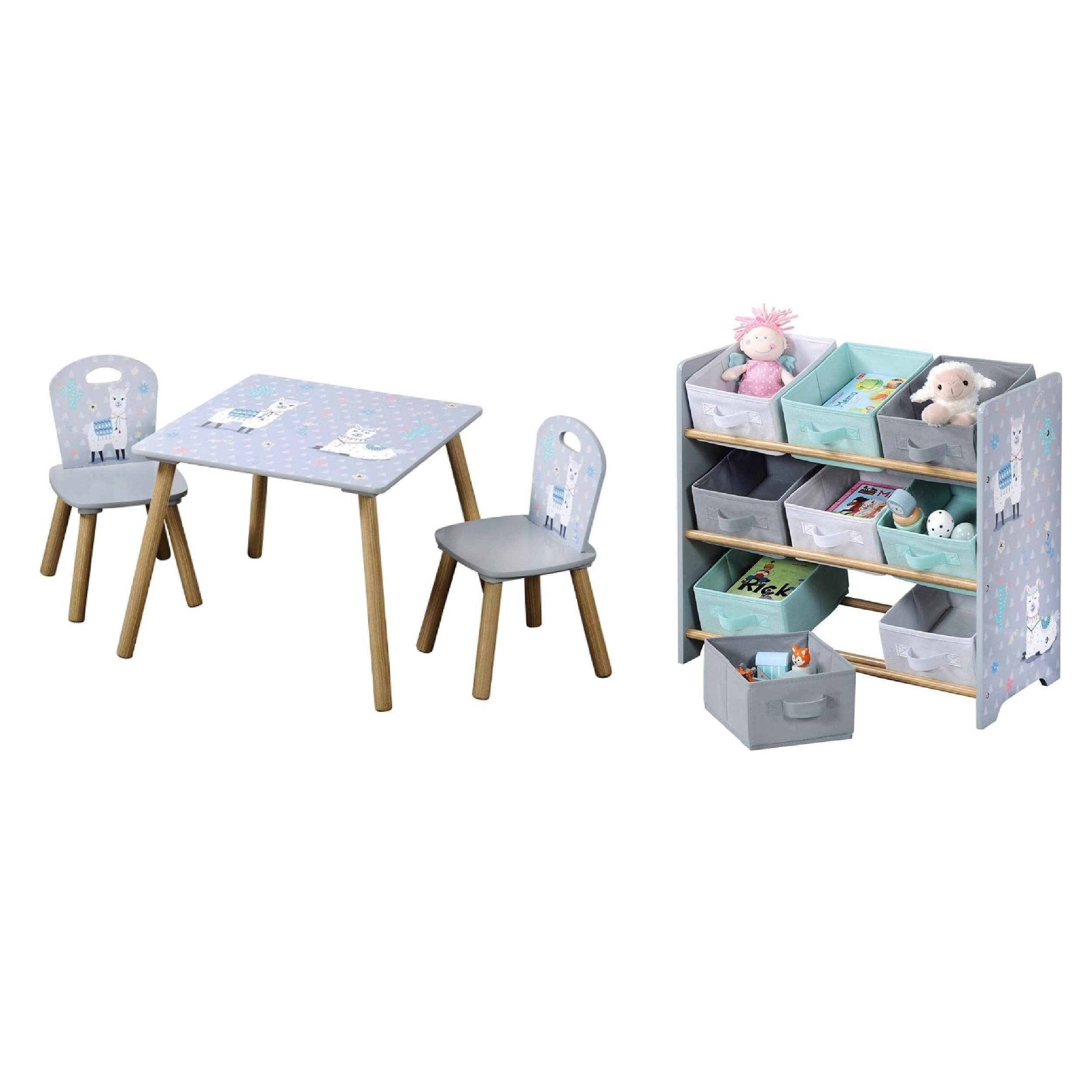 Kesper | Kindertisch Set | inkl. 2 Stühlen & Aufbewahrungsregal | Material: Faserplatte/Holz | Farbe: Alpaka