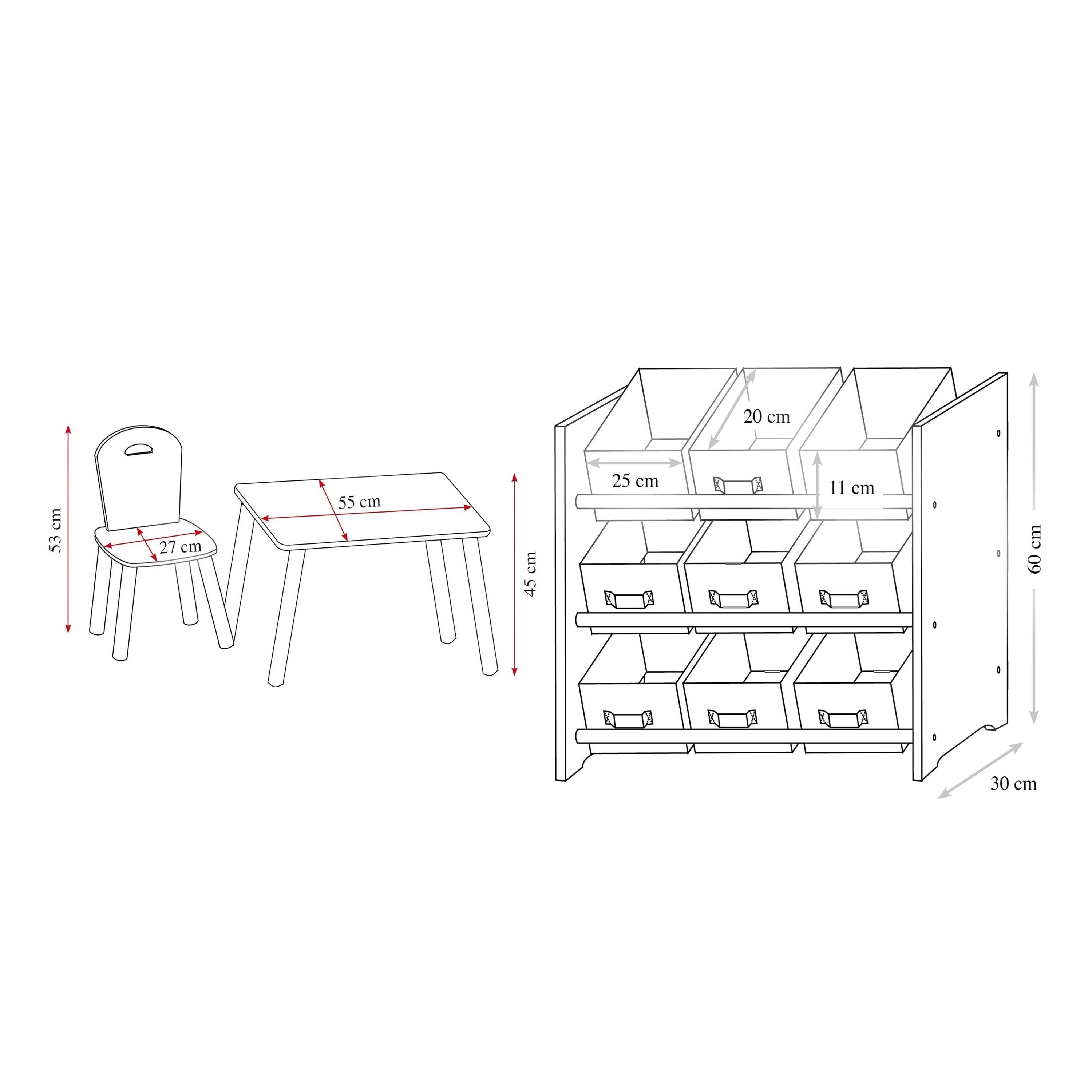 Kesper | Kindertisch Set | inkl. 2 Stühlen & Aufbewahrungsregal | Material: Faserplatte/Holz | Farbe: Alpaka
