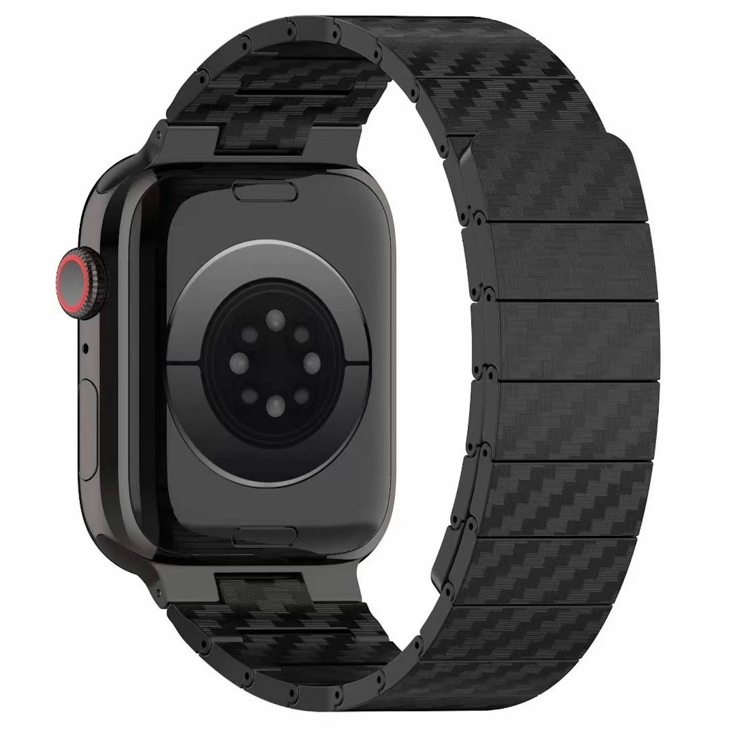 Für Apple Watch SE 2023 44mm Carbonfaser Magnetisches Ersatz Smart Armband Schwarz