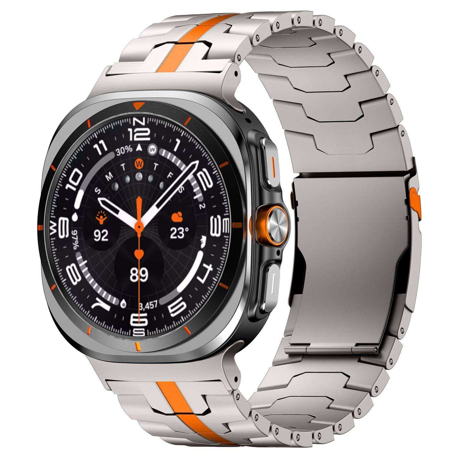 Für Samsung Galaxy Watch Ultra 47mm Three Bead Metall Armband Orange
