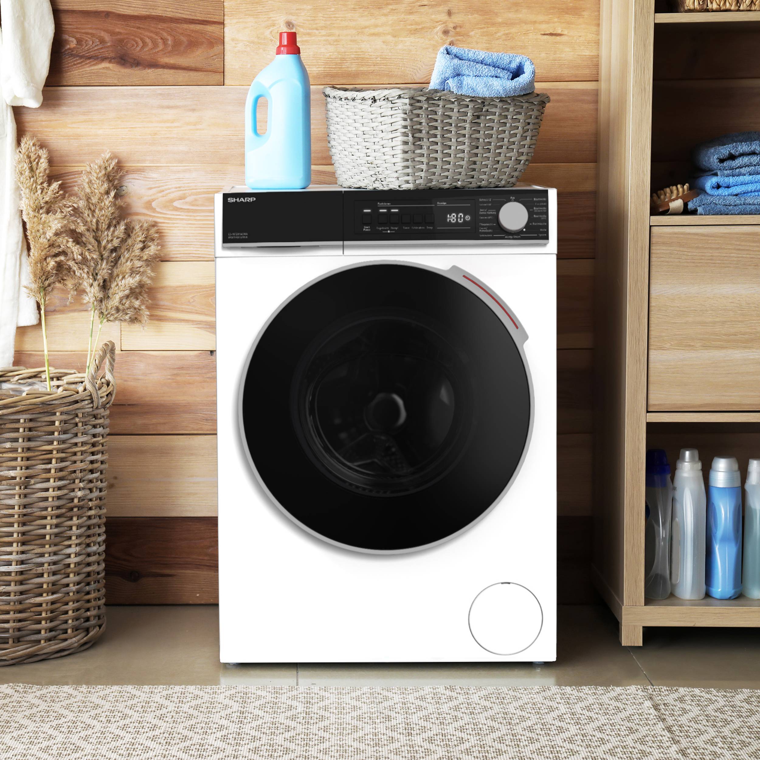 Sharp Waschmaschine 7kg | 1400 U/Min. | Dampffunktion | Inverter Motor | AquaStop | Schontrommel | ES-NFB714CWA-DE
