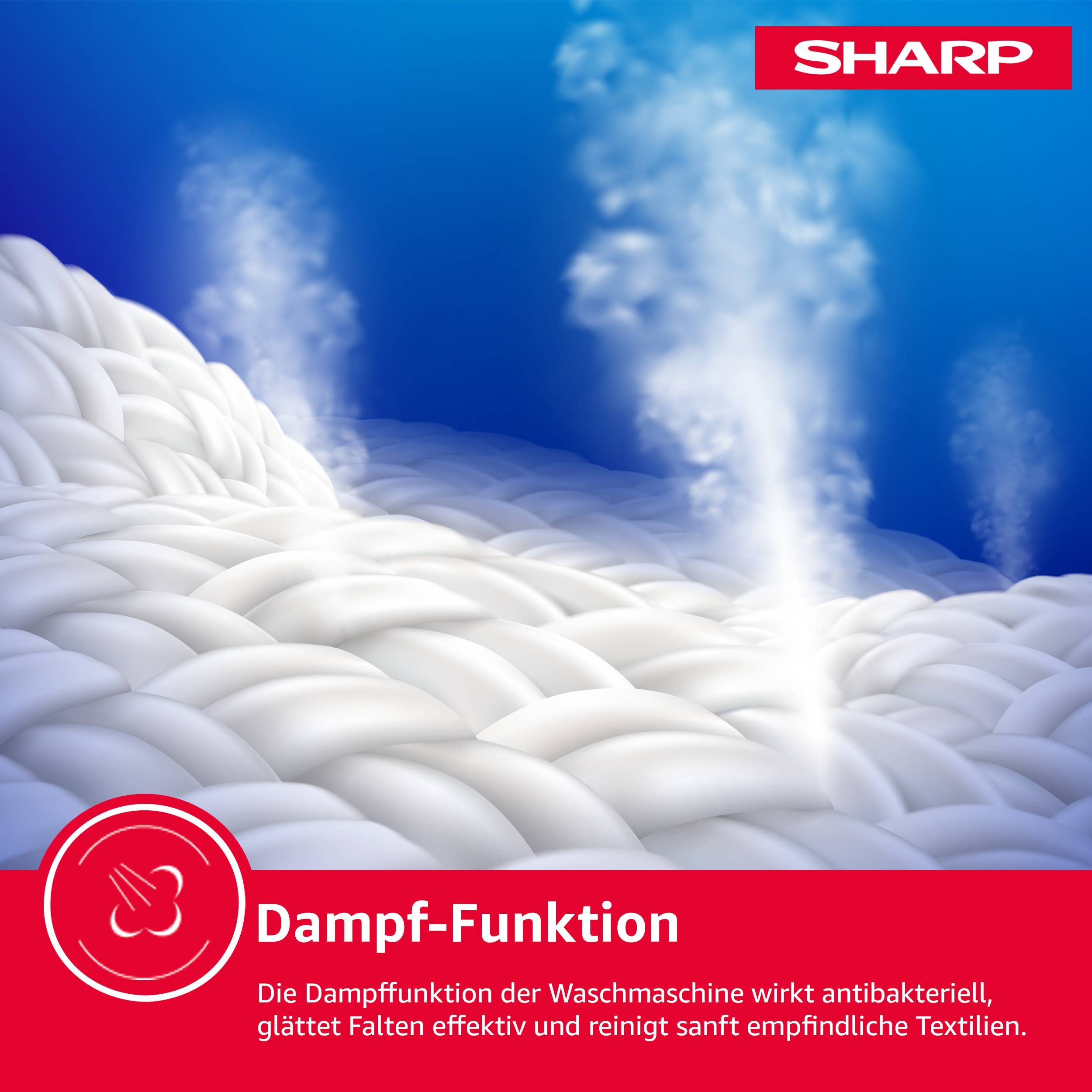 Sharp Waschmaschine 7kg | 1400 U/Min. | Dampffunktion | Inverter Motor | AquaStop | Schontrommel | ES-NFB714CWA-DE