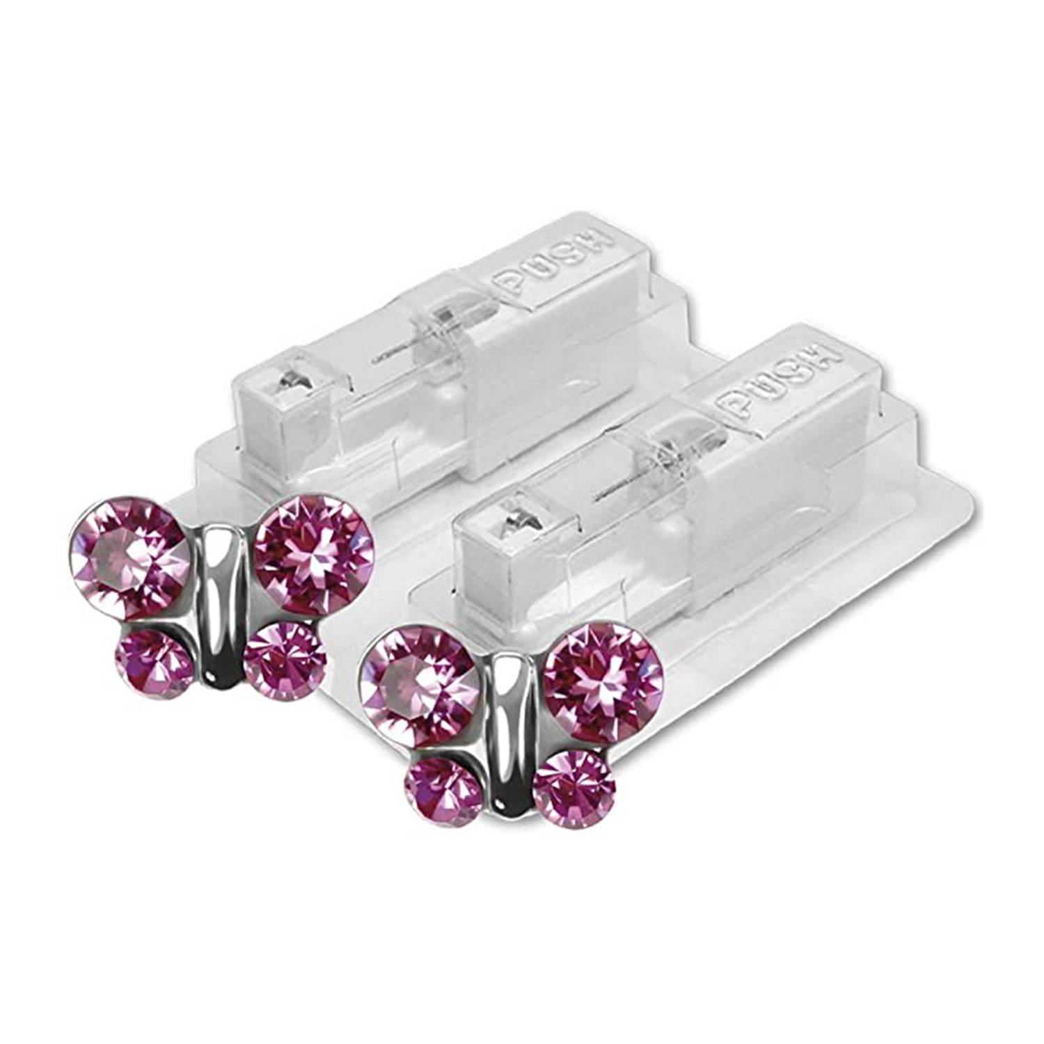 Erstohrstecker System 75 weiß Schmetterling mit Stein Rosè Studex