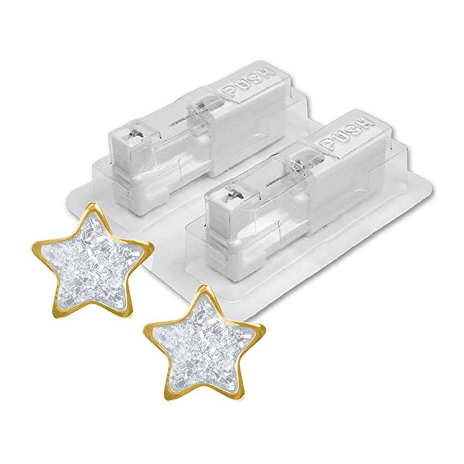 Erstohrstecker System 75 Stern Glitter weiß, vergoldet