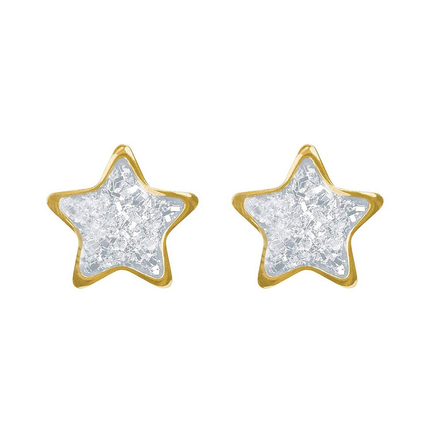 Erstohrstecker System 75 Stern Glitter weiß, vergoldet