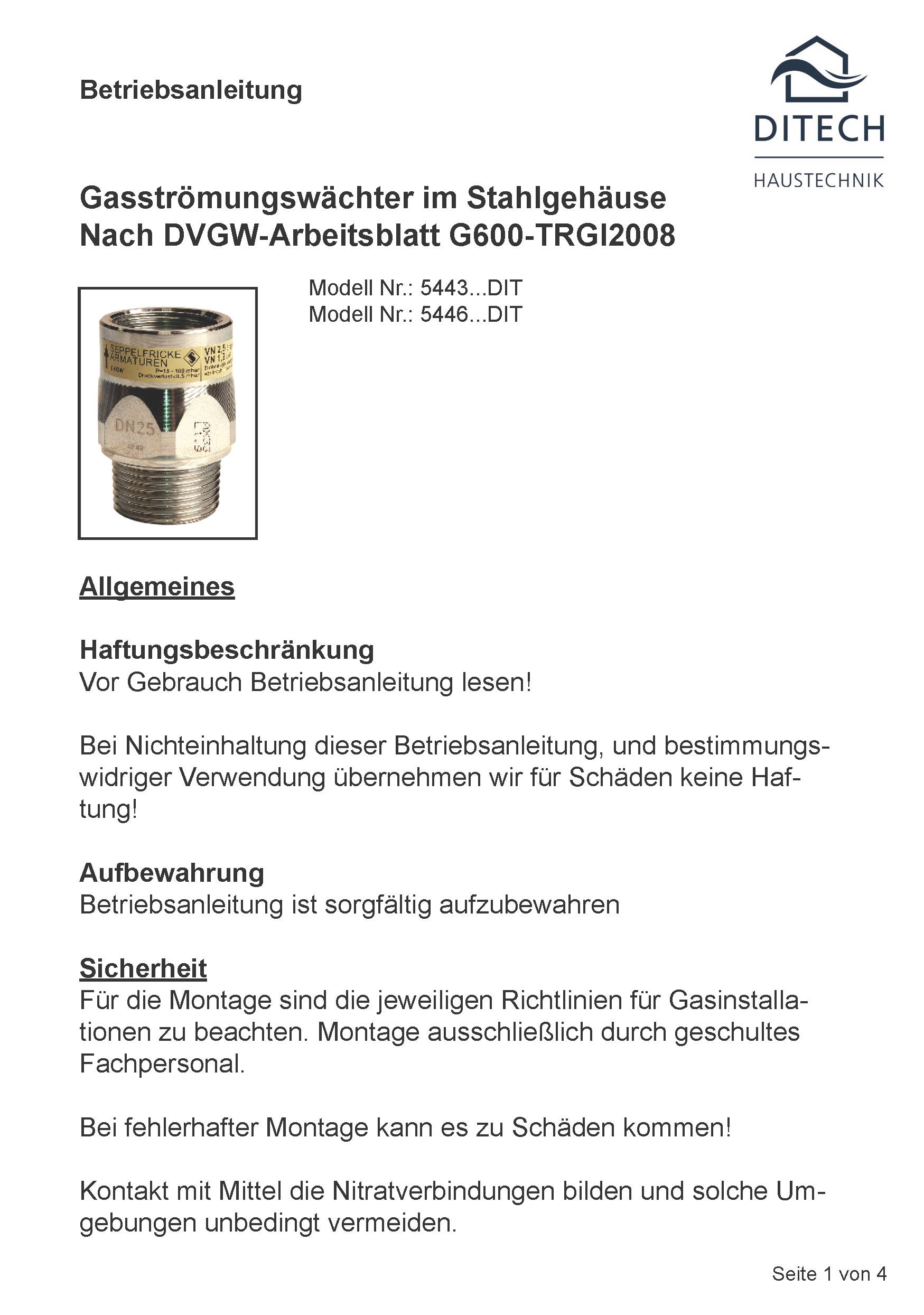 Gasströmungswächter Typ K AG x IG DN 32, 10,0 m3/h