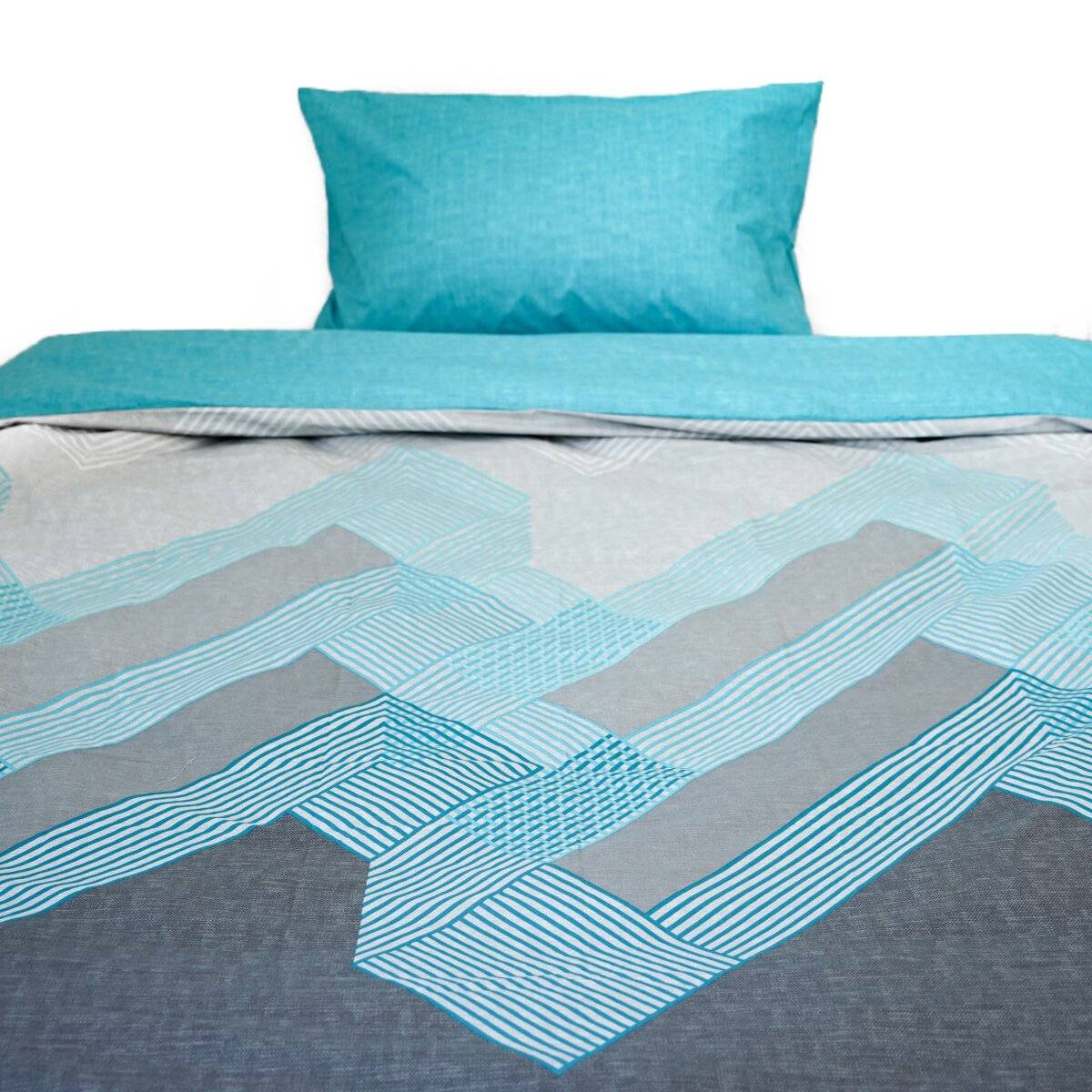 Bettwäsche aus 100% Baumwolle mit Fischgrätenmuster Decken- und Kissenbezug 135x200 cm